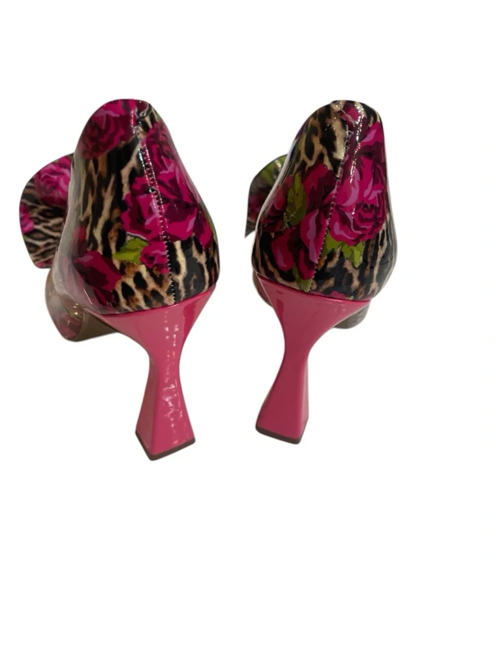 Betsy Johnson Noble Bow Pump Pink Leopard patent Leather Sculpted Bow size 10M - Picture 2 of 8